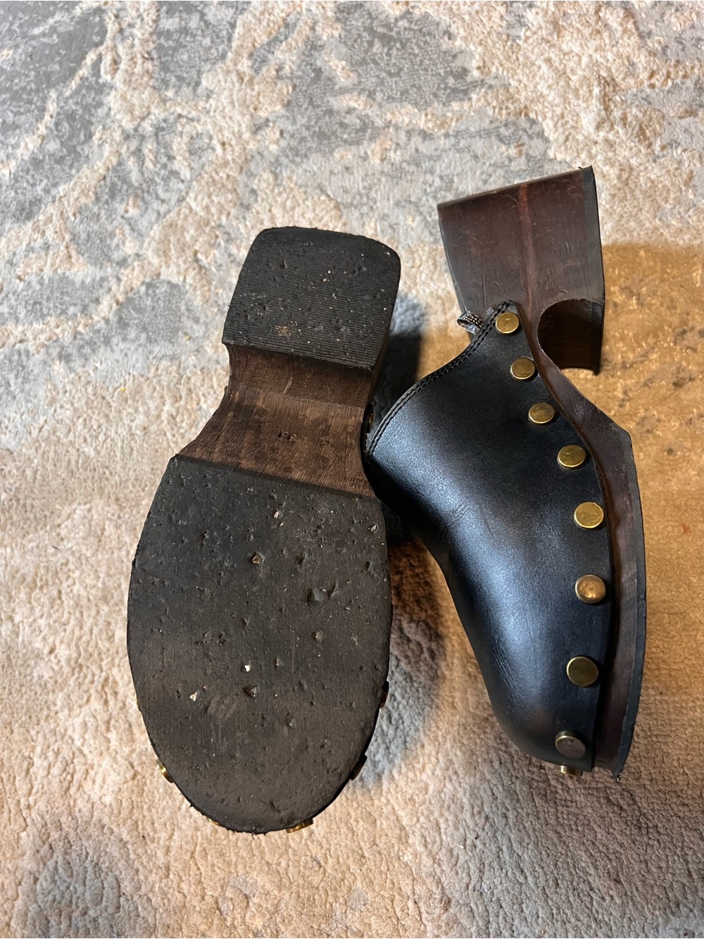 Black Leather Studded Clog Heels - Picture 3 of 4